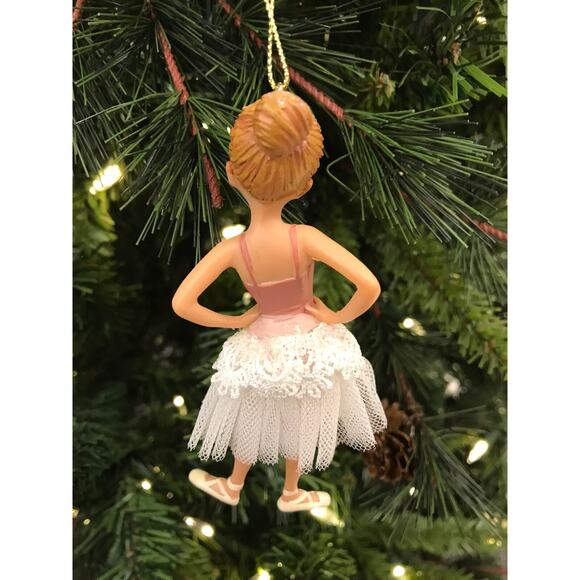 2 Girl Ballerinas Standing Laying Down Pose Pink Christmas Tree Ornaments 3-4 in - Picture 10 of 10